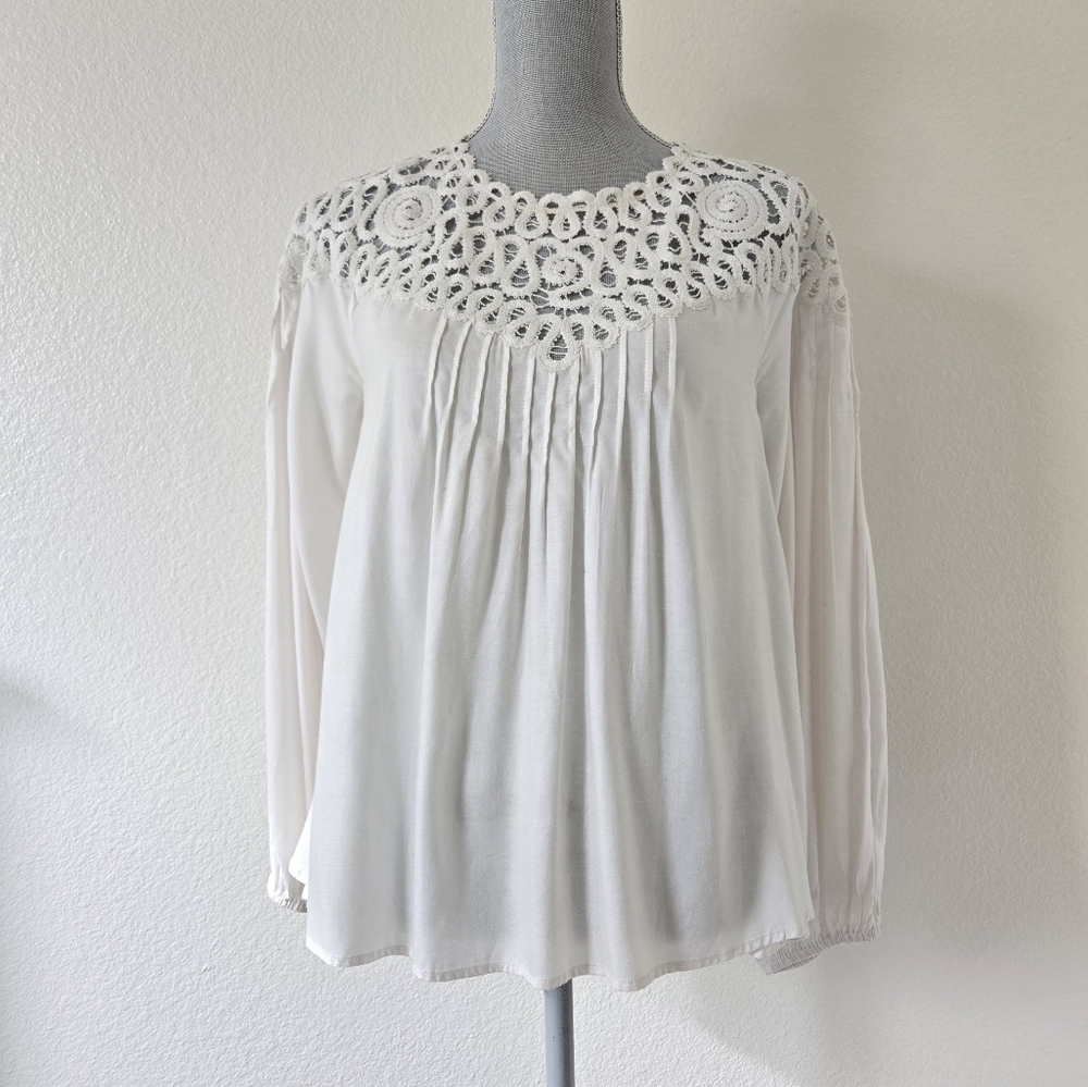 Johnny Was Cielito Modal Blouse Crochette‎ Detsils Biege Ivory Color Size Small - Picture 3 of 16